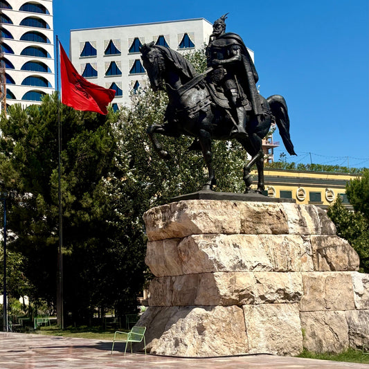 Statue of horse at Skanderberg Square